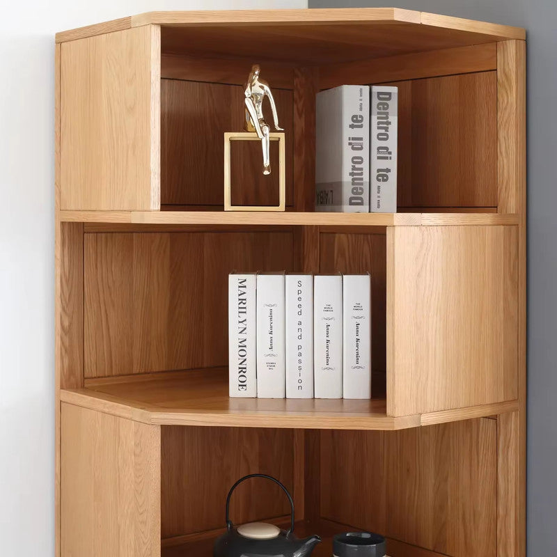 Practical Corner Bookshelves Decoration Solid Oak Wood Bookshelf Storage Rack