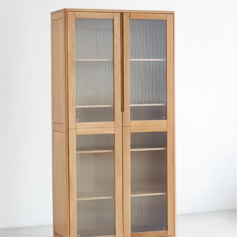 Solid Oak Wood Study Room Furniture Glass Doors Bookshelf Bookcase Book Cabinet