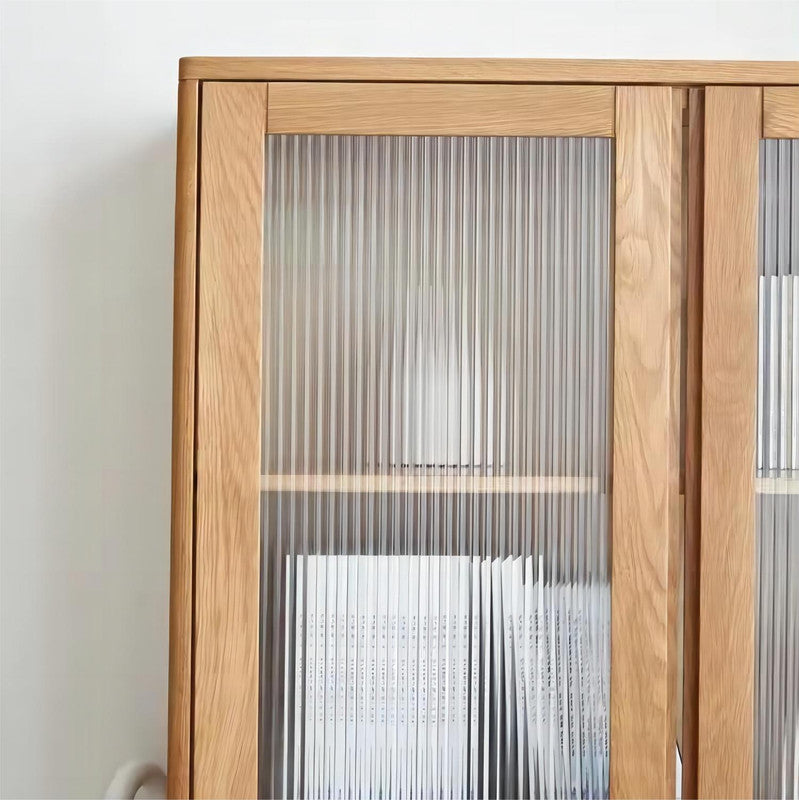 Solid Oak Wood Study Room Furniture Glass Doors Bookshelf Bookcase Book Cabinet