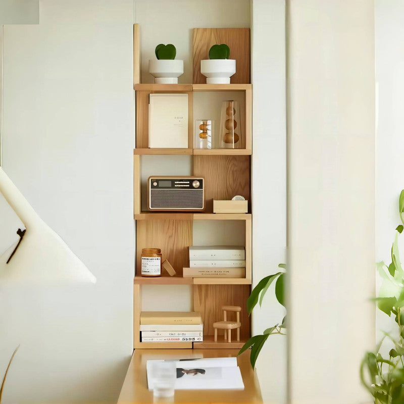 Natural Wooden Living Room Display Cabinet Display Cabinet Wall Mount Corner Shelves for Room (set of 2)