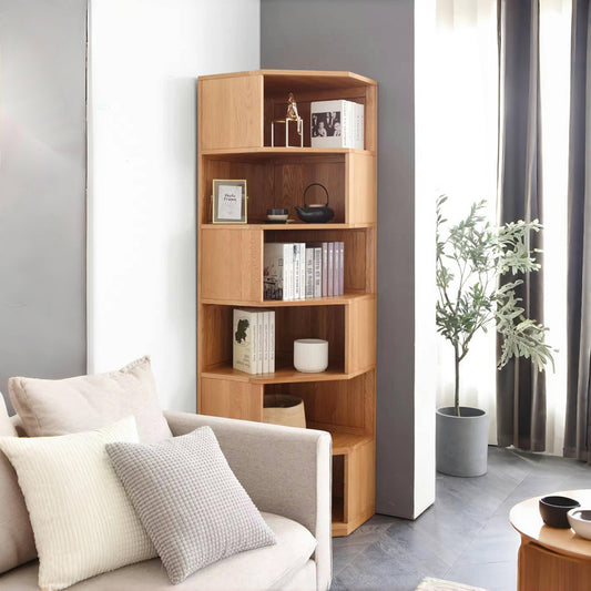 Practical Corner Bookshelves Decoration Solid Oak Wood Bookshelf Storage Rack