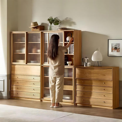 Multi-functional Simple Modern Solid Oak Wood Bookcase Cabinet (set of 2)