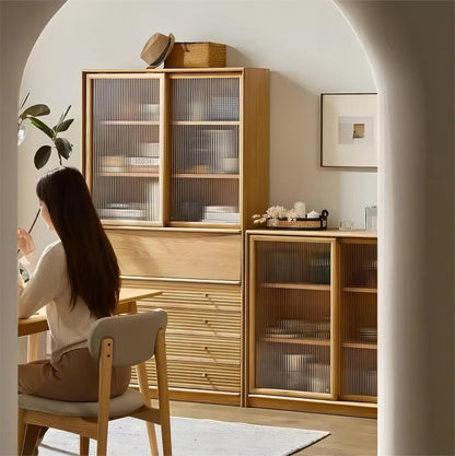 Multi-functional Simple Modern Solid Oak Wood Bookcase Cabinet (set of 2)