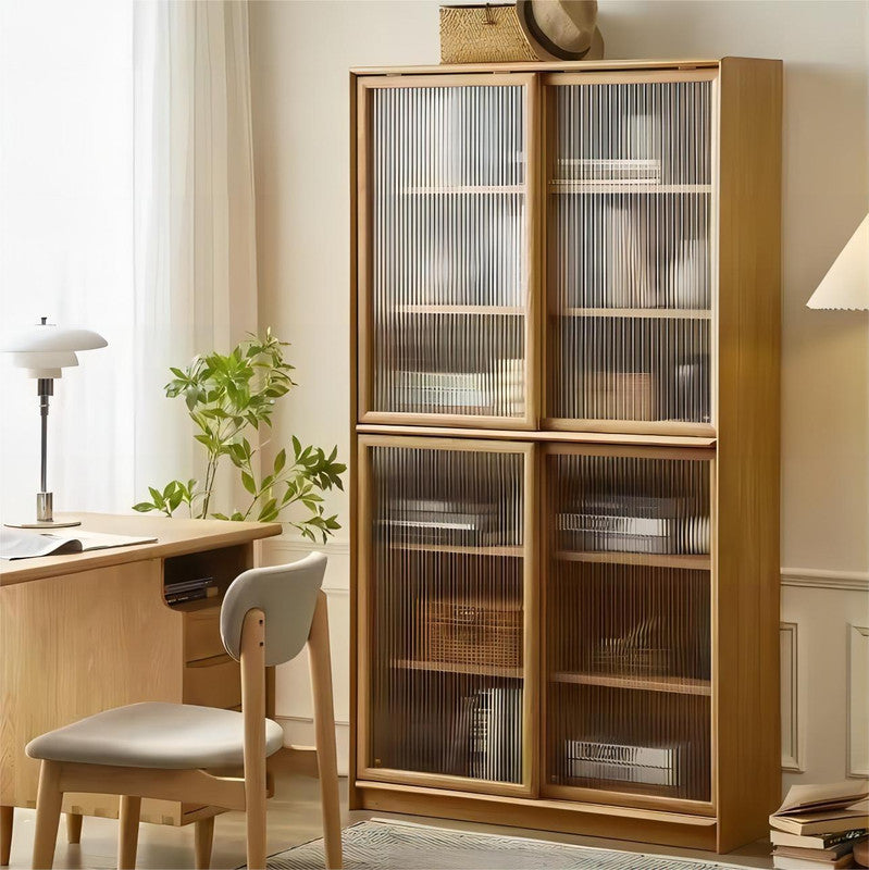 Multi-functional Simple Modern Solid Oak Wood Bookcase Cabinet (set of 2)