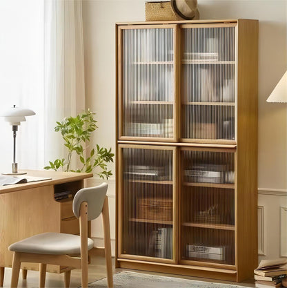Multi-functional Simple Modern Solid Oak Wood Bookcase Cabinet (set of 2)