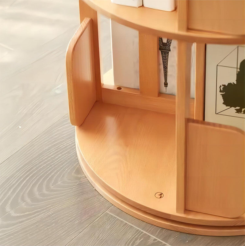 Round Open Modern 2/5 Layers Beech Wood 360 Rotating Bookshelf Bookcases