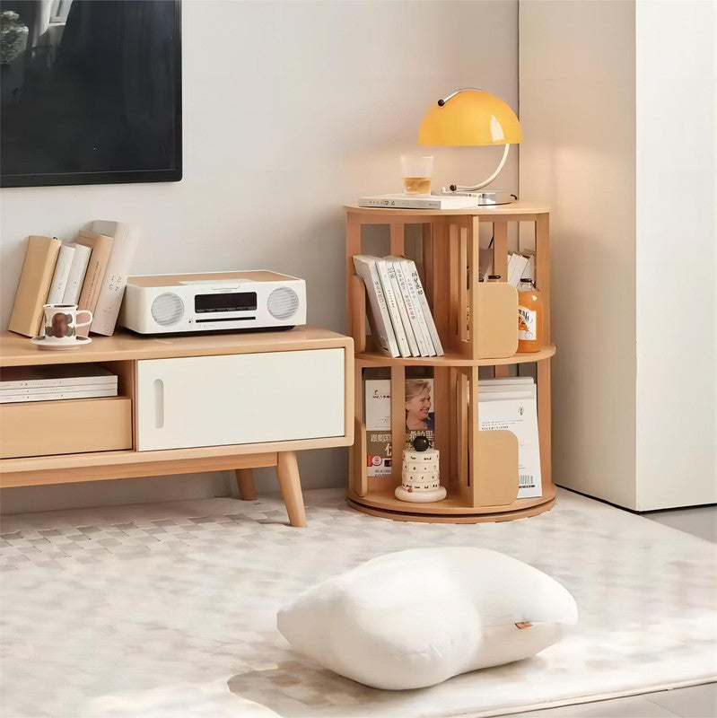 Round Open Modern 2/5 Layers Beech Wood 360 Rotating Bookshelf Bookcases