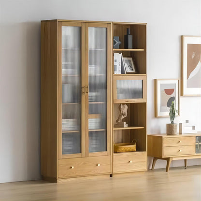 Modern Solid Oak Wood Bookcase Book Shelf Cabinet (set of 2)