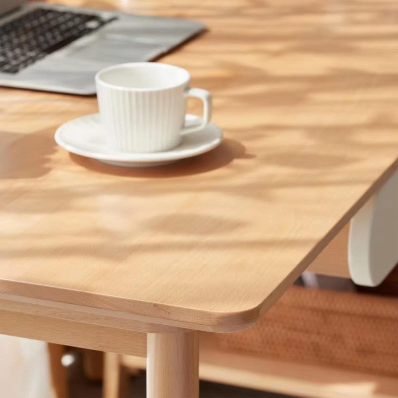 Natural Wood Color Light Desk with Shelves Solid Beech Wood Study Desk
