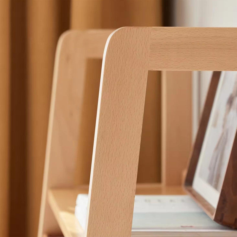 Natural Wood Color Light Desk with Shelves Solid Beech Wood Study Desk