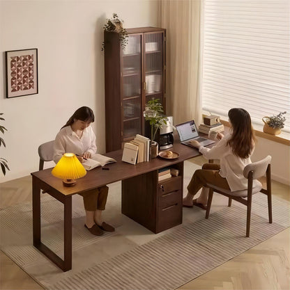 Modern Extendable Solid Wooden Oak Black Walnut with Drawer PC Desks Study Table Desk Set (set of 2)