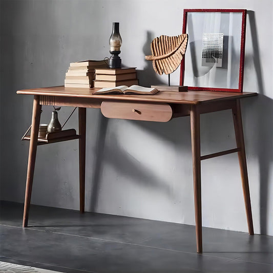 Solid Black Walnut Wood Study Table with Drawer Home Office Desk