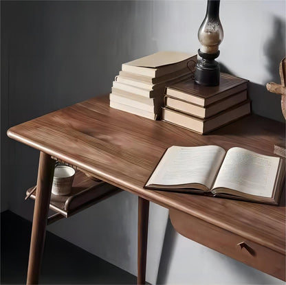 Solid Black Walnut Wood Study Table with Drawer Home Office Desk